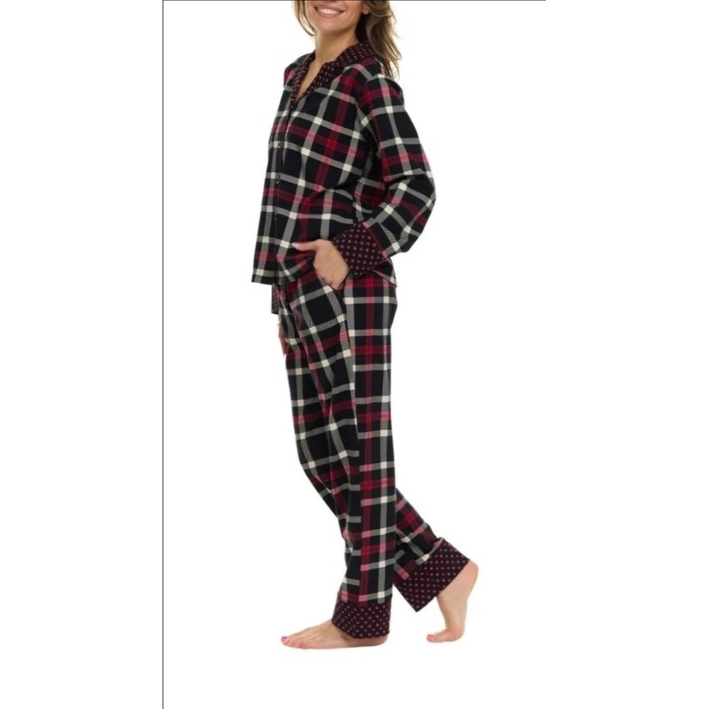 VERA BRADLEY Plaid Pajama Set With Floral Accents 100% Cotton Size L, NWT  D3